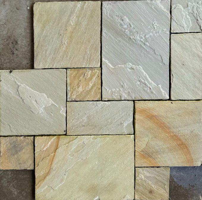 Dallage grès kandla Mint jaune blanc calcaire Opus 4 formats Ep.2.2 cm - Unité de vente 0.781 m²