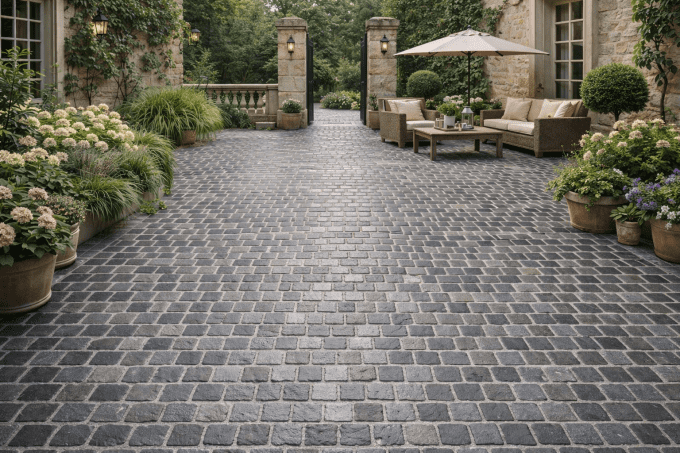 Pavés grès kandla Gris 14/14 cm Ep. 2.5 cm - unité de vente : 1 m² pour 42 pavés