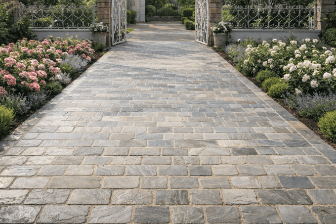 Pavés grès kandla Gris 14/20 cm Ep. 3/5 cm - unité de vente : 1 m² pour 30 pavés