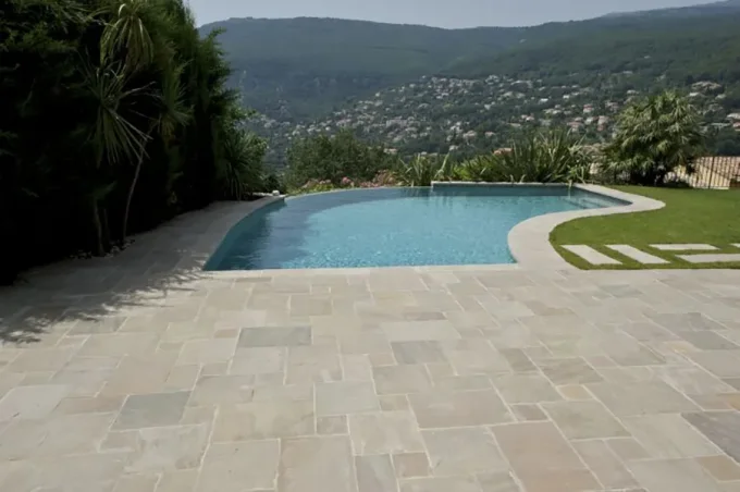 Dallage grès kandla white beige blanc rosé Opus 4 formats Ep.2.2 cm - Unité de vente 0.781 m²