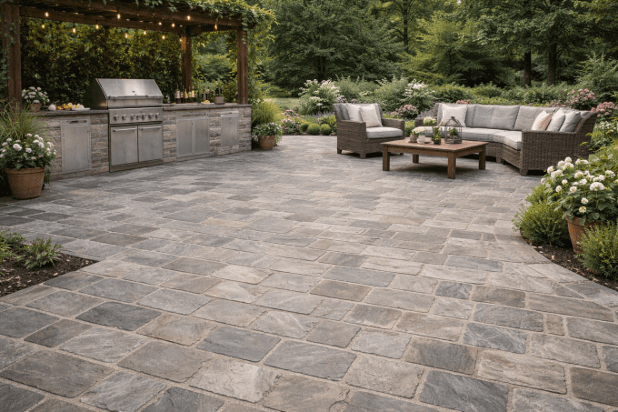 Pavés grès kandla Gris 14/20 cm Ep. 5/7 cm - unité de vente : 1 m² pour 30 pavés