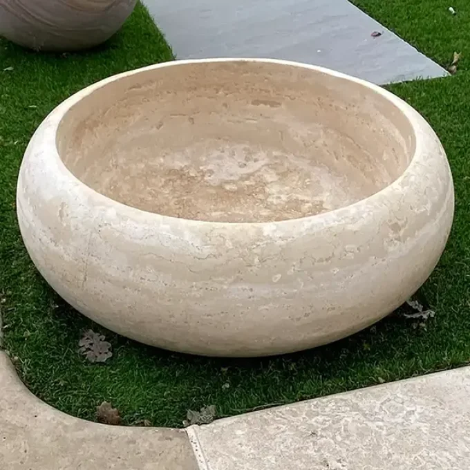 Vasque roue travertin 1er choix mix beige - diamètre 42 cm