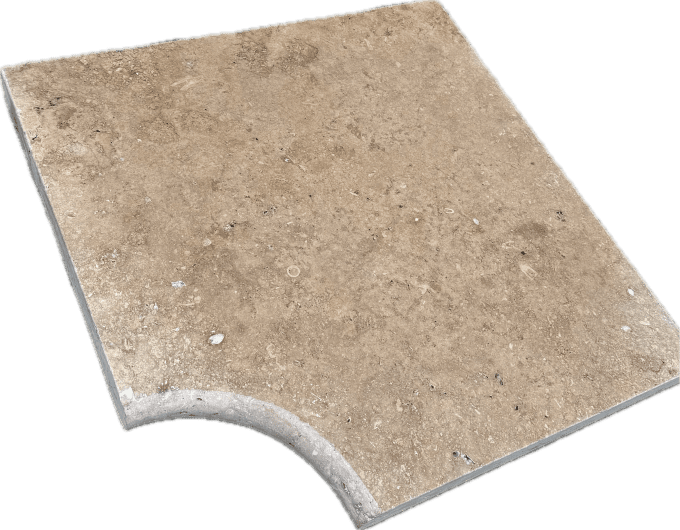 Margelle travertin d'angle rentrant 33/45  Ep. 3 cm mix beige 1er choix - 1 pièce par unité de vente